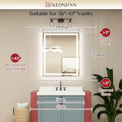 Keonjinn 30x36 Inch LED Bathroom Mirror with Lights, 3-Color Temperature
