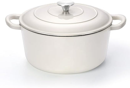TeamFar 6Qt Dutch Oven, Enameled Cast Iron Dutch Oven Pot with Lid & Dual Handles for Bread Baking, Cooking, Simmer, Non Toxic & Heavy Duty, Oven Safe & Various Stovetops Suitable - Cream White