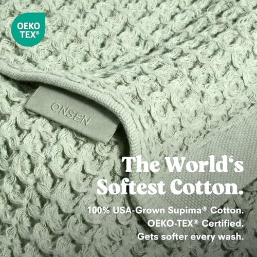 ONSEN Supima® Waffle Hand Towels, Quick Dry Lint Free 100% USA Cotton, Lightweight Absorbent Hand Towel Set, 16x30 in (Sage Green, Hand Towel 2-Pack)