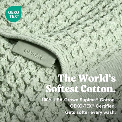 ONSEN Supima® Waffle Hand Towels, Quick Dry Lint Free 100% USA Cotton, Lightweight Absorbent Hand Towel Set, 16x30 in (Sage Green, Hand Towel 2-Pack)