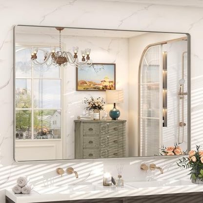 55x36 Inch Silver Brushed Nickel Bathroom Mirror for Wall