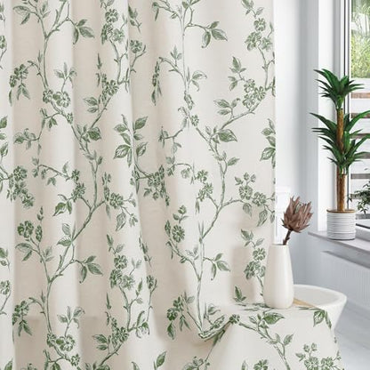 MitoVilla Long Shower Curtain Set 72 x 78, Cotton Floral Cottagecore Spring Shower Curtains for Bathroom, Modern Farmhouse Country Plant Leaves Bathroom Décor