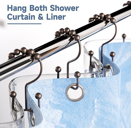 Titanker Shower Curtain Hooks Rings, Rust Resistant Metal Double Glide Shower Hooks Rings for Bathroom Shower Rods Curtains, Set of 24 Hooks - Bronze