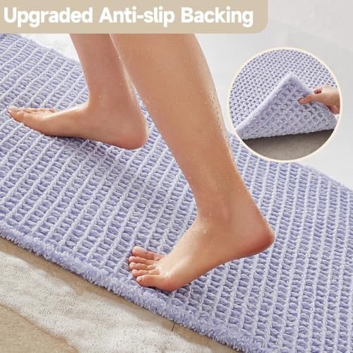 TYUU Waffle Bath Mat, Cute Bathroom Rugs Non Slip, 48x24 Lavender Cream