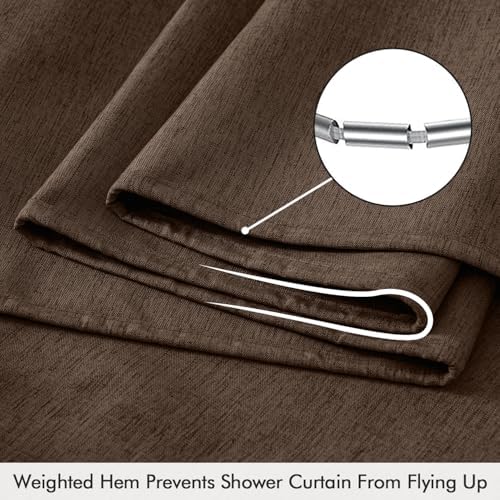 ANRODUO Brown Linen Textured Fabric Shower Curtain Set - W72xL84