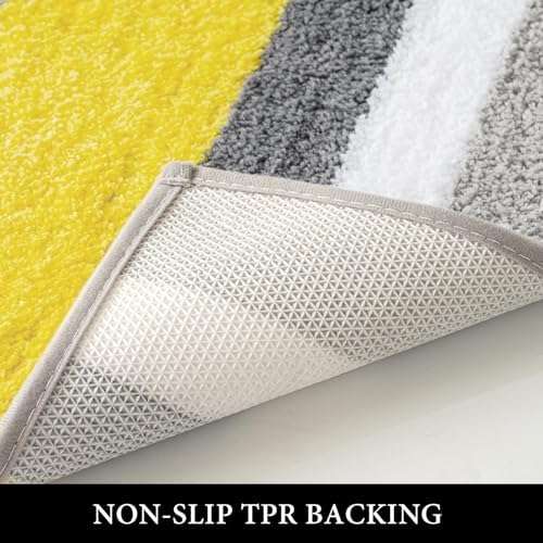 MIULEE Yellow Grey Bathroom Rug 16 * 48 Inch, Soft Thick Microfiber Striped Bath Mat, Non Slip Fluffy Plush Machine Washable Quick Dry for Bathroom Decor, Floor Tub and Shower