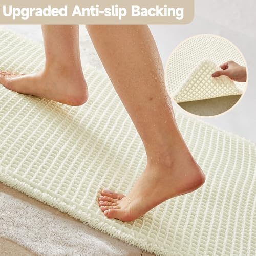 TYUU Cream White Waffle Bath Mat, Boho Bathroom Rugs Non Slip, 30x20