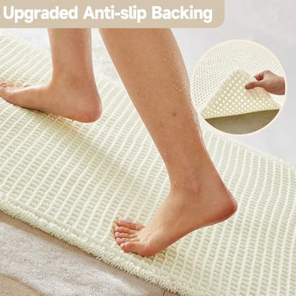 TYUU Cream White Waffle Bath Mat, Boho Bathroom Rugs Non Slip, 30x20