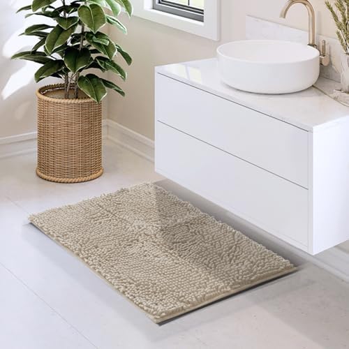 Hearth & Harbor Bathroom Rugs, Chenille Bath Mat - Machine Washable Bath Mats for Bathroom Non-Slip Backing Rubber, Quick Dry Bathroom Mat