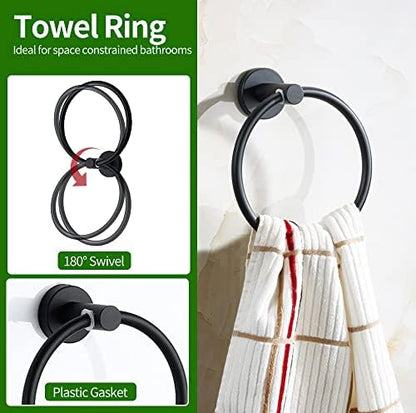 20pcs Bathroom Hardware Set, Matte Black Bathroom Hardware Set, Including 16" Hand Towel Bars, Toilet Paper Holders, Towel Rings, Robe Towel Hooks