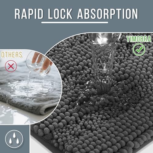 Yimobra Bathroom Rug Mat 47 x 24, Non Slip and Super Absorbent Bath Mat,Machine Washable Quick Dry,Ultra Plush Chenille Shower Rugs for Bathroom Floor Sink Tub and Shower Outside,Dark Gray
