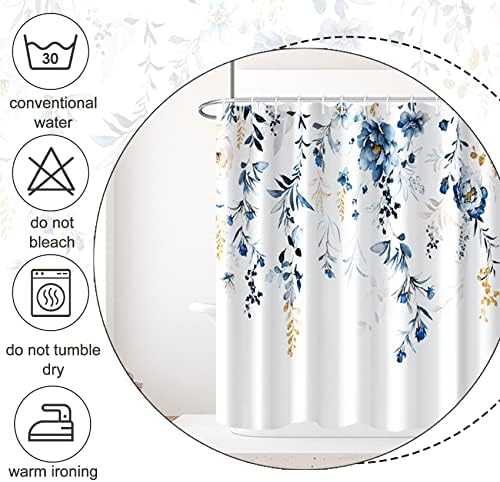 AWERT Blue Plants Shower Curtain with Hooks Watercolor Leaves Shower Curtain for Bathroom Waterproof Bathroom Accessories Bathtub Decor 60x72inch