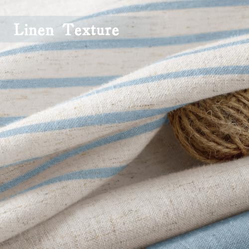 Aqua Blue Coastal Ocean Linen Striped Shower Curtain with Tassel 72W X 72L
