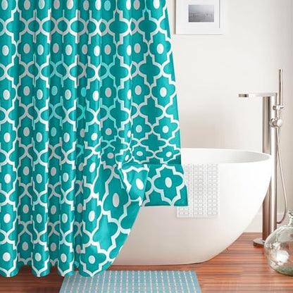 Fabric Modern Moroccan Shower Curtains for Bathroom-Turquoise and White