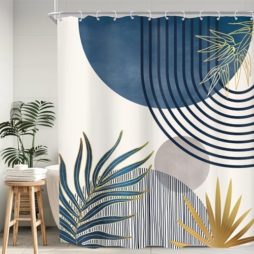 Mid Century Boho Abstract Modern Sun Minimalist Bathroom Shower Curtain Set