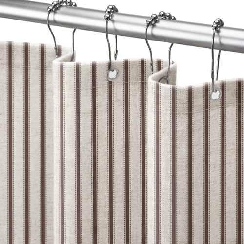 Farmhouse Striped Shower Curtain Brown Vintage Linen Curtain 60"W X 72"L