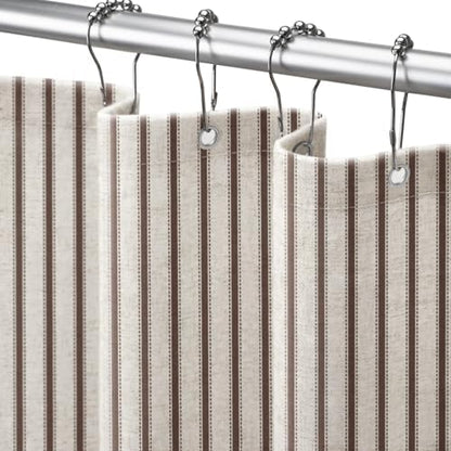 Farmhouse Striped Shower Curtain Brown Vintage Linen Curtain 60"W X 72"L