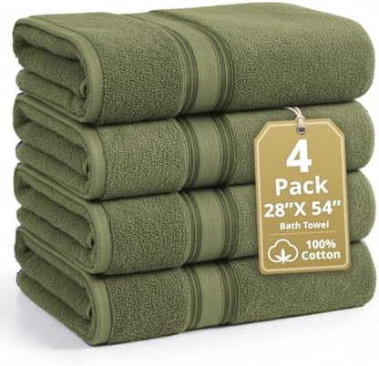 LANE LINEN Towel Set Soft Absorbent Quick Dry 100% Cotton - Oil Green