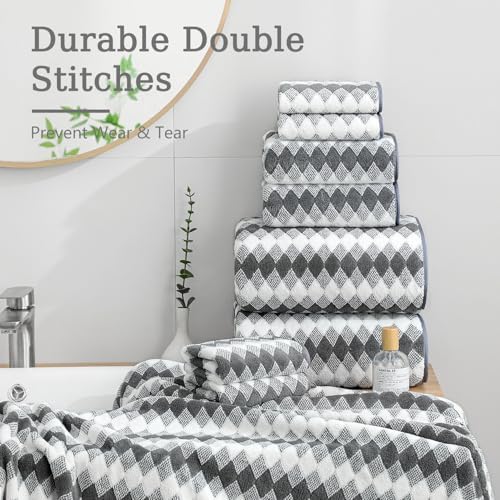 8 Piece Bathroom Towel Set Dark Grey|2 Oversized Large Bath Towels Sheet,2 Hand Towels,4 Washcloths| 600GSM Soft Premium Towel Set for Bathroom Hotel,Highly Absorbent Quick Dry Bath Towel Collections