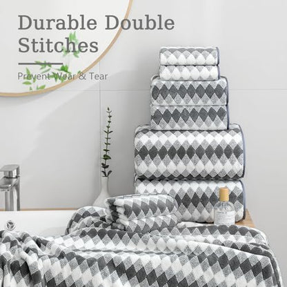 8 Piece Bathroom Towel Set Dark Grey|2 Oversized Large Bath Towels Sheet,2 Hand Towels,4 Washcloths| 600GSM Soft Premium Towel Set for Bathroom Hotel,Highly Absorbent Quick Dry Bath Towel Collections