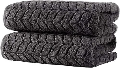 BAGNO MILANO Turkish Cotton Bath Towels, Hand Towels - Soft Plush Jacquard Collection Luxury Towels Set (Charcoal, Bath Towel Set of 2)