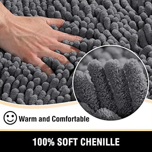 H.VERSAILTEX Bath Mats - Non Slip Luxury Chenille Bathroom Rugs, Extra Soft Absorbent Shaggy, Washable Fast Dry 2 Piece (Grey, 24" x 36"/20" x 32")