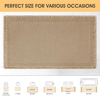 Upgrade Waffle Bath Mat, Boho Bathroom Rugs Absorbent Non Slip, Ultra Soft Bathroom Mat, Machine Washable Knit Bath Rugs with Border for Bathroom, Bedroom, Kitchen, Shower, Tub, 32"x20", Beige