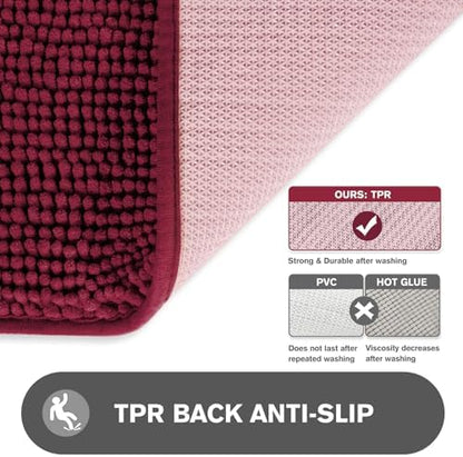 Burgundy Toilet Rug U Shaped – Absorbent and Washable Contour Bathroom Rugs for Toilet, Non-Slip, Thick Soft Chenille Contoured Bath Mat - 20" x 24"