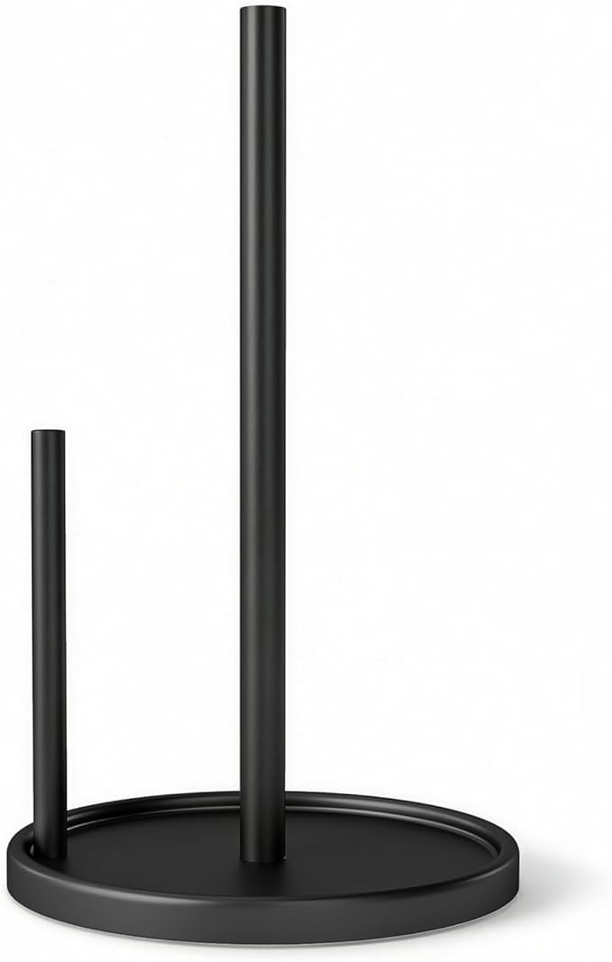 Jesginboo Paper Towel Holder Countertop, Black Kitchen Paper Towels Holder, Paper Roll Holder with Weighted Base