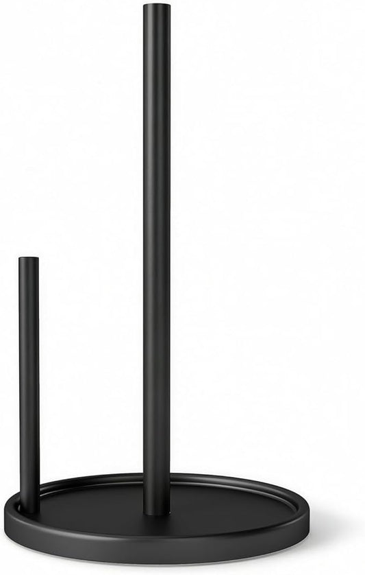 Jesginboo Paper Towel Holder Countertop, Black Kitchen Paper Towels Holder, Paper Roll Holder with Weighted Base