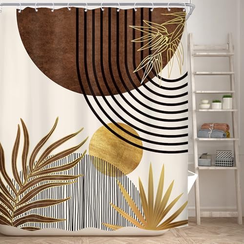 Mid Century Boho Abstract Modern Sun Minimalist Bathroom Shower Curtain Set
