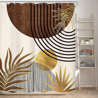 Mid Century Boho Abstract Modern Sun Minimalist Bathroom Shower Curtain Set