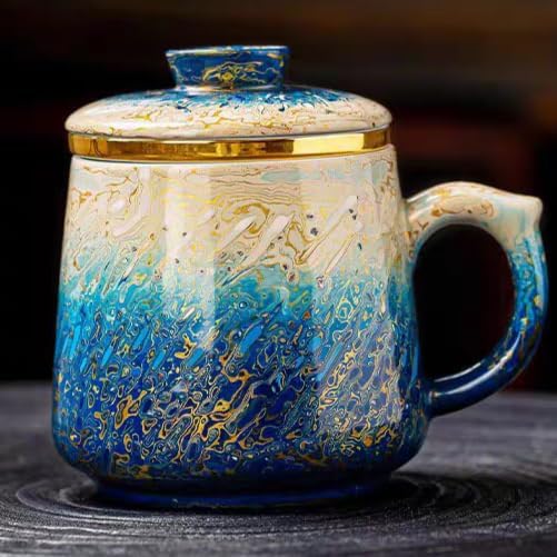 Lacquer Moment Handcrafted One-of-a-Kind Lacquer Cup 360ml (12.2oz) with Removable Infuser Artisan Chinese Lacquerware Luxury Gift for Her Him Mother’s Day Birthday Anniversary (Azure Tide)