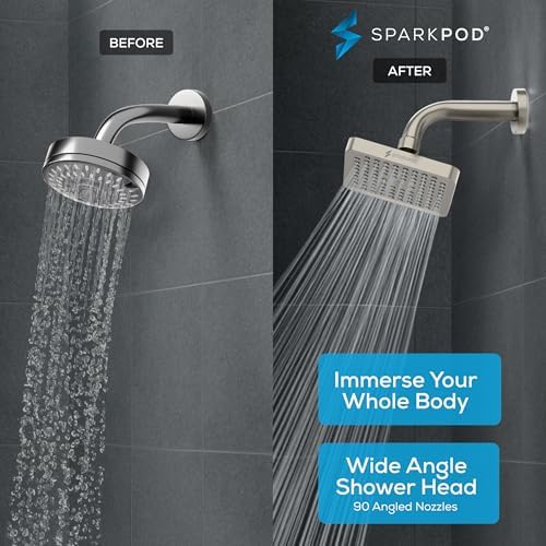 SparkPod Rain Shower Head, 6 Inch Square, Elegant Brushed Nickel Finish