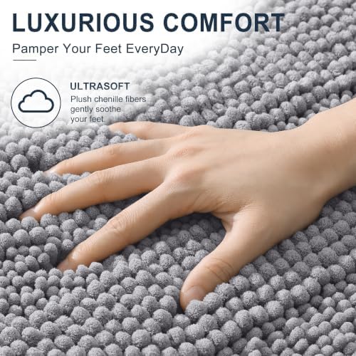 Smiry Thick Chenille Large Bathroom Runner Rugs 47x32, Soft Bath Mat, Grey