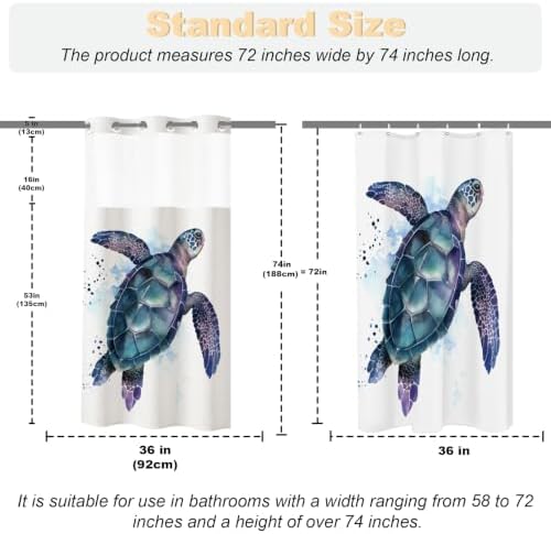 Funny Sea Turtle Shower Curtains Ocean Animal Cartoon Kids Theme No Hook Waffle Weave Shower Curtain with Snap in Liner Polyester Fabric Bathroom Decor Set 36 W x 74 H Inch Teal Purple