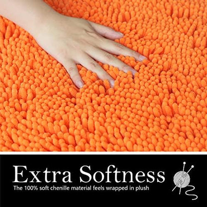 Bathroom Rugs Chenille Bath mat 2 Piece Set, Super Absorbent, Strong PVC Non Slip Backing, Bath mats for Bathroom, Plush Shaggy, Thick, Machine Washable, Bathtub, Shower, Toilet.(Orange)