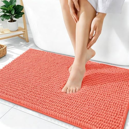 OLANLY Thick Chenille Bathroom Rugs 36x24, Soft Absorbent Bath Mat, Coral