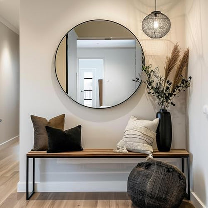 Sunniry Black Round Mirror, Round Mirror 24 inch, Matte Black Metal Frame