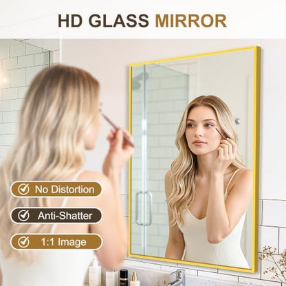 Rectangular Bathroom Mirror, 30"x20" Gold Metal Framed Vanity Mirror