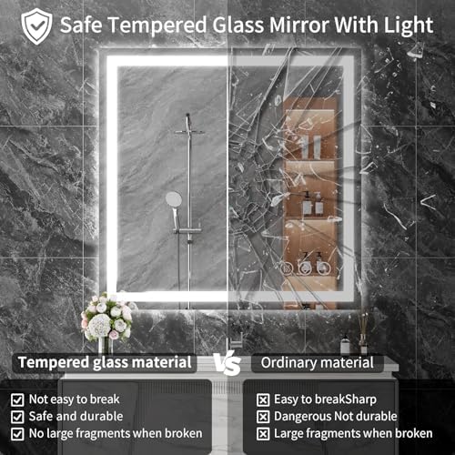 Koonmi 40x40 LED Bathroom Mirror, Shatterproof Mirror with Light