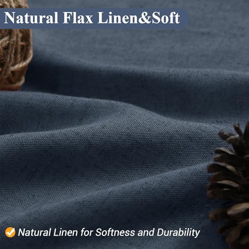 Naturoom Linen Shower Curtain 84 Inch Long for Bathroom Denim Blue 1 Panel