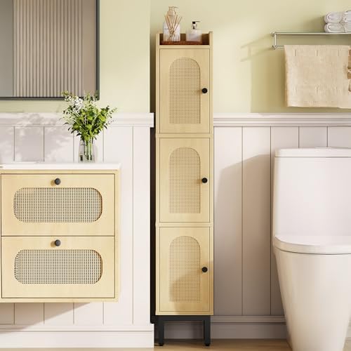 Hzuaneri Slim Bathroom Storage Cabinet, Narrow Bathroom Organizers,3 Doors