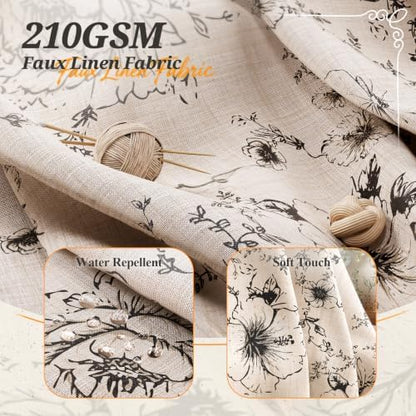 Vintage Black Floral Shower Curtain with 12 Clear Rings - 72" W x 72" L