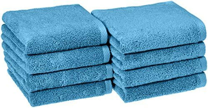 Amazon Basics 8-Pack Lightweight Quick-Dry Hand Towels, 100% Cotton, 28" x 16", Lake Blue