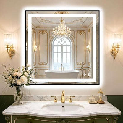 LED Bathroom Mirror with Light, 30x30 Vanity Mirror for Wall with Frame