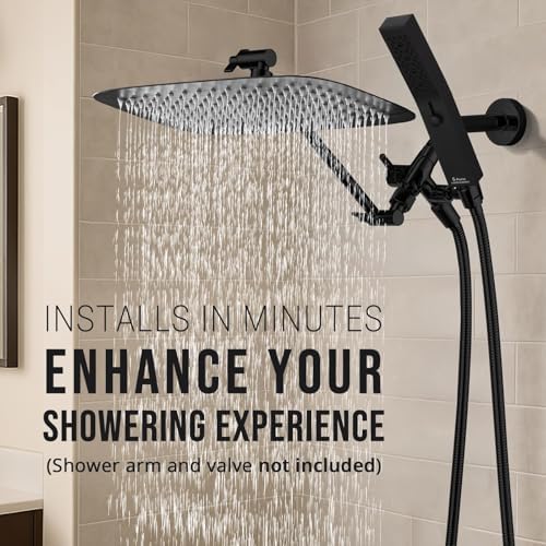 G-Promise All Metal 12" Rain Shower Head with Handheld for Bathroom Upgrade