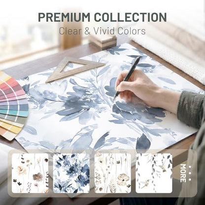 WITHLOC No Hook Floral Shower Curtain with Liner, Aqua Blue, 71x86