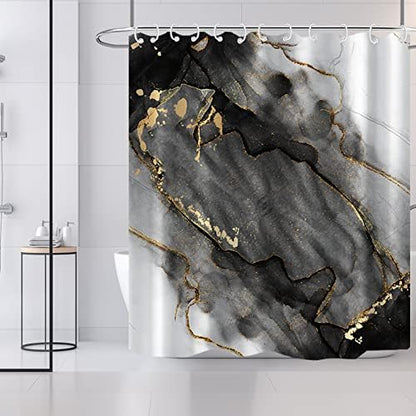 AWERT Dreamy Ink Art Black Glod Marble Shower Curtain for Bathroom Modern High Definition Printing Waterproof Shower Curtain with Hooks Bathroom Decor 72x84inch