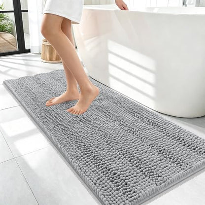 OLANLY Thick Bathroom Runner Rugs 47x17, Chenille Bath Rugs, Light Grey